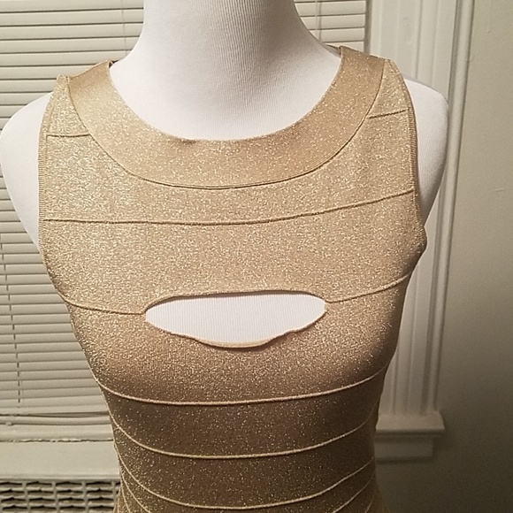 Express Gold Sparkle Bodycon Dress - Picture 3 of 3